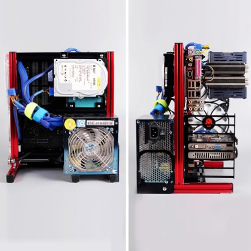 Cryfokt Bastidor de Chasis Compacto con Marco de Aluminio Abierto para Entusiastas del Bricolaje con Soporte para Tarjeta Gráfica, Fuente de Alimentación ATX, Caja de Placa Base ITX/M-ATX (rojo)