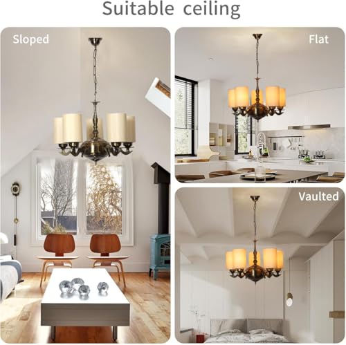 Image of Devansh 05 Lights Round Off-White Cotton Shade with Antique Golden Chandelier