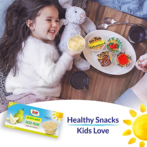 Dole Diced Pears In 100% Fruit Juice, Gluten Free Healthy Snack, 4 Oz Fruit Bowls, 12 Total Cups #TOP3