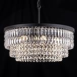 TOCHIC Crystal Chandelier, 6-Light Modern Chandeliers for Dining Room, Farmhouse Tiers Black Ceiling Light Fixture, Round Lighting for Living Room, Bedroom, Bathroom, Kitchen Island, Entryway, W-20”