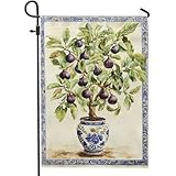 Garten Fahnen Feigenbaum violette Feigenblüte Polyester Hanging Flag Waschbar Haus Hof Flagge für Außenbereich Garten 30x45cm
