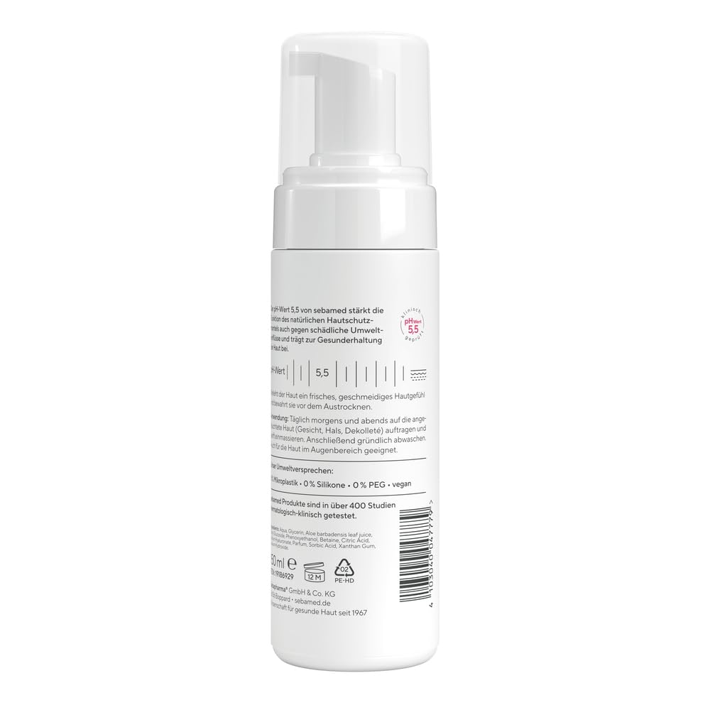 SEBAMED Schiuma detergente per micelli anti-età per la pulizia del viso, per uomini e donne, per la rimozione del trucco, per pelli grasse e impure, con acido ialuronico e aloe vera, 150