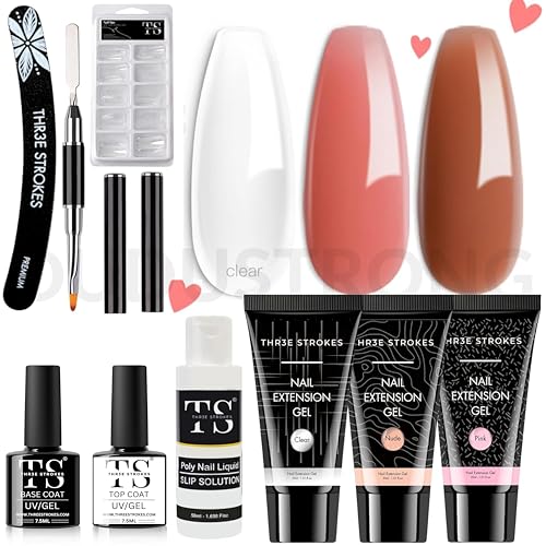 Poly Gel Extension Kit – Enhancement Builder, Neutral Gel Art Design, All-in-One French Kit for Easy DIY at Home – Valentine Gifts for Beginners (HRT584)