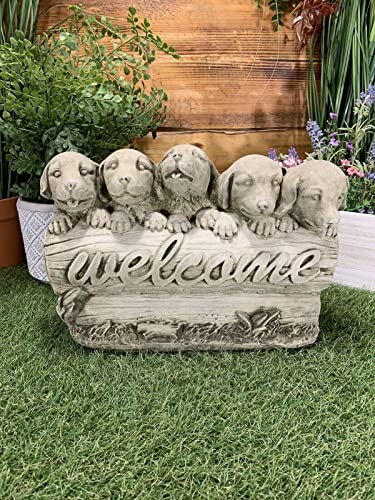 STONE GARDEN LABRADOR DOG PUPPY WELCOME SIGN ORNAMENT