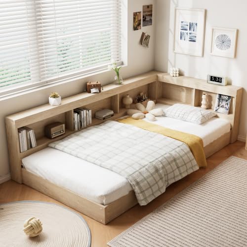 3ft Single Bed Frame Daybed with Storage Compartments, Functional Wooden Platform Bed Frame with Slats, Storage Bed Sofa Bed Guest Beds for Adults Kids Teenagers, MDF+Plywood, No Mattress, White Oak