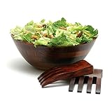Lipper International 294-3 Cherry Finished Wavy Rim Serving Bowl with 2 Salad Hands, Large, 13
