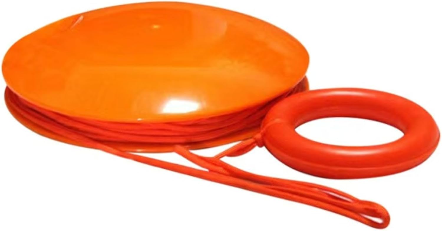 Quick-Deploy Emergency Rescue Disc, Floating Throw Rope, Orange High-Visibility Water Safety Equipment with Rubber Grip Ring, for Lifeguards, Boaters