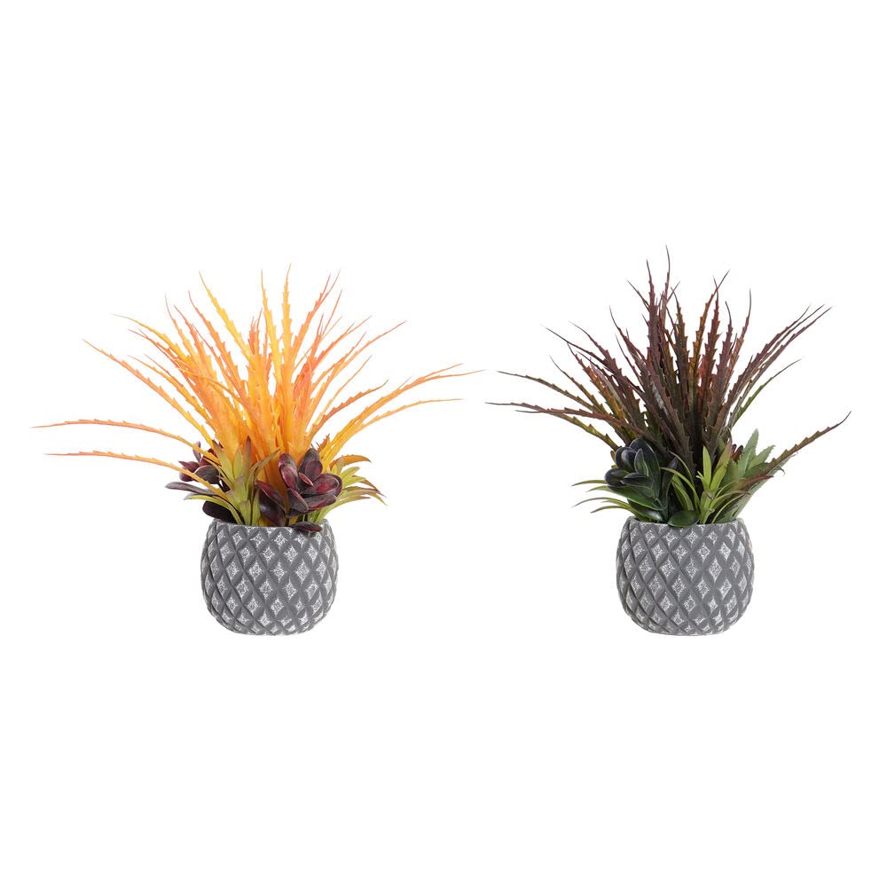 Usine d'Ornement en Grès DKD Home Decor Objet Déco Intérieur Orange et Rose 2 Pcs