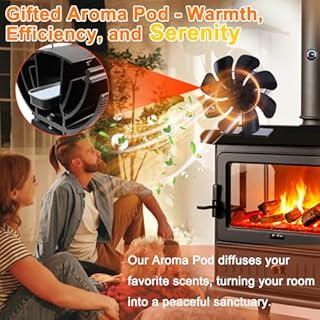 Tomersun Wood Stove Fan Heat Powered 8-Blade Stove Fan, Fireplace Fan for Wood Burning Stove/Pellet/Log Burner, w/Stove Accessories Thermometer & Aroma Pod