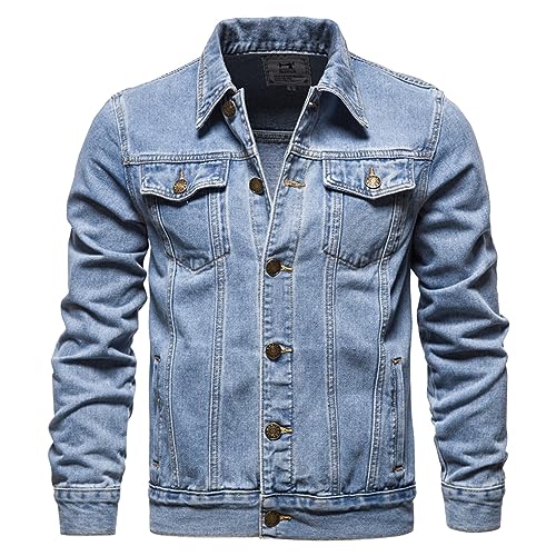 Mens Denim Jacket Casual Slim Pocket Lapel Solid Color Fashion Long Sleeve Button Jean Jackets2