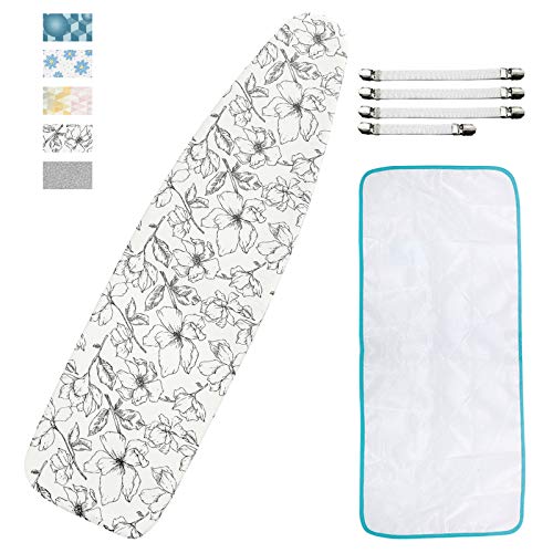 Dalykate 15x54 Ironing Board Cover and Pad with Elastic Edge and Scorch and Stain Resistant Thick Padding Ironing Board Covers 4 Fasteners and Protective Scorch Mesh Cloth
