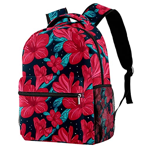 Sac à dos de voyage campus à motif tropical rouge parfait pour cours et sorties