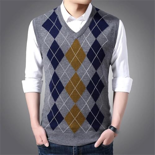Men's Plaid Wool Knitted Pullover Vest Sleeveless V-Neck Casual Business Slim Outwear Tops2
