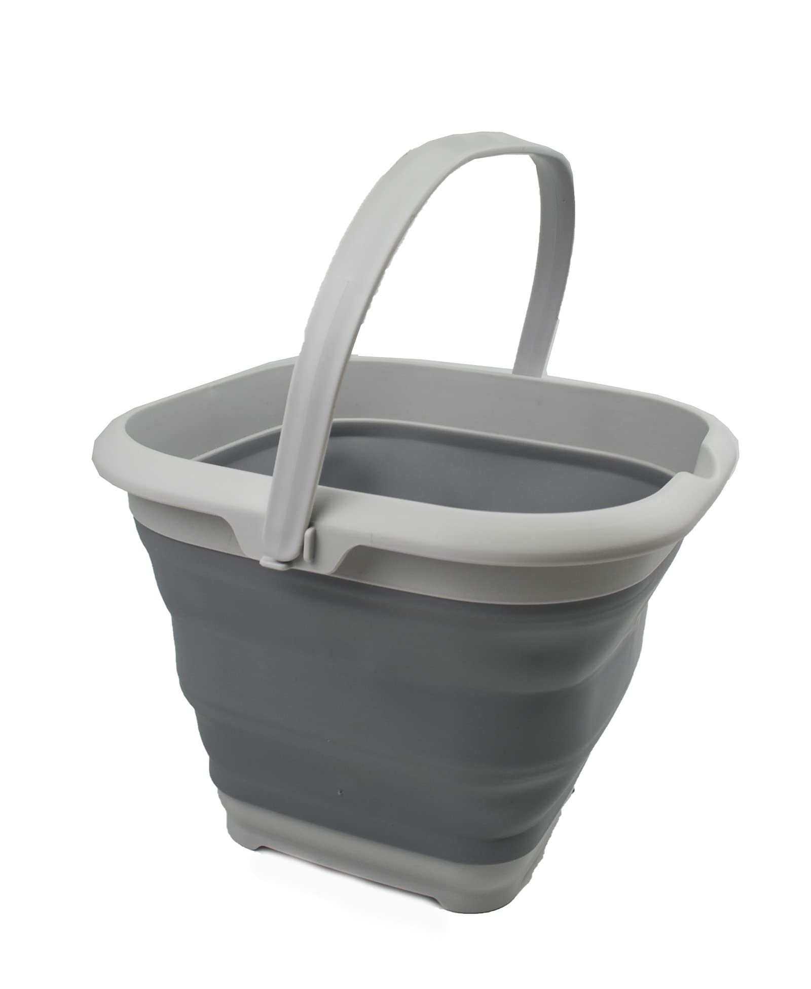 SAMMART Collapsible Plastic Bucket - Foldable Tub - Portable Fishing Water Pail - Space Saving Outdoor Waterpot (Gray, 8.5L Square)