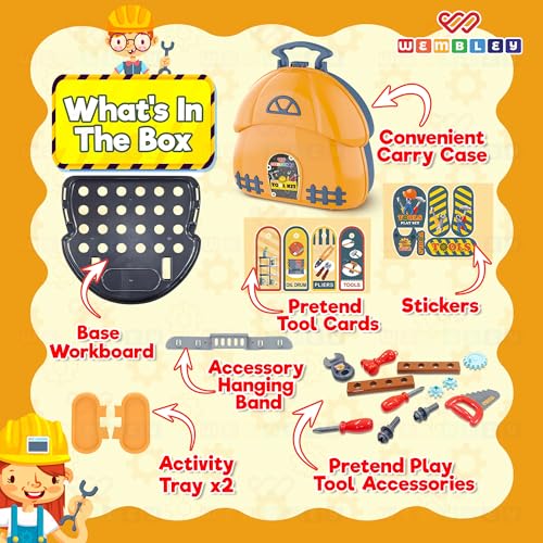 Image of Wembley DIY Tool kit Set for Boy 3-6 Years Old | Screw Driver Tool Box for Kids | Pretend Play Construction Toy Game for Boys | Montessori Birthday Activity Gift Set for Kids Ages 3, 4, 5, 6