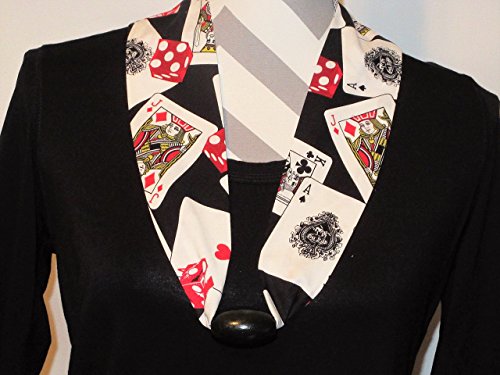 Handmade Cards and Dice Scarf by Ladies Fashion Collars Unique Aces, Kings, Jacks and Dice Fabric Scarf with Black Wood Bead One Size Fits All Gift for Her