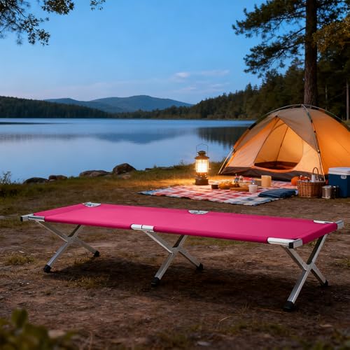Image of Portable Folding Camping Cot,Lightweight Camping Cots for Adults,Folding Tent Camp Cot Bed,Indoor Outdoor Travel Sleeping Cots,with Carrying Bag,for Patio Hiking Picnic Beach Fishing (Army Pink)