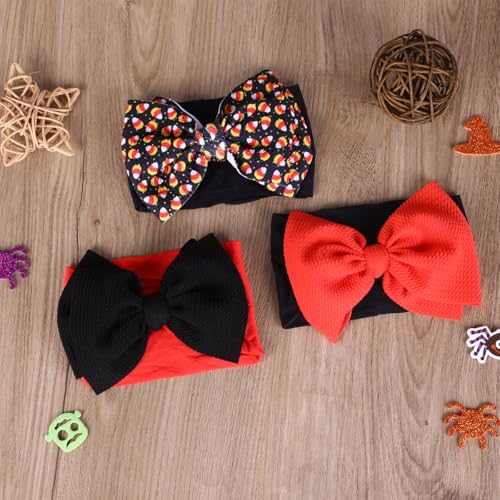 Halloween Baby Girls Wide Headbands with Big Bows Handmade Soft Hair Accessories Stretchy Nylon Hairbands for Newborn Toddler Kids (Black, normal)4