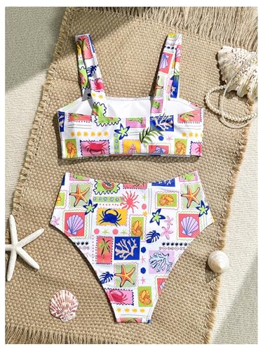 SweatyRocks Women's Two Piece High Waisted Graphic Bikini Sets Tummy Control Bathing Suit2