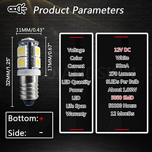Ruiandsion - 2 lampadine LED E10, 12 V 5050 9SMD