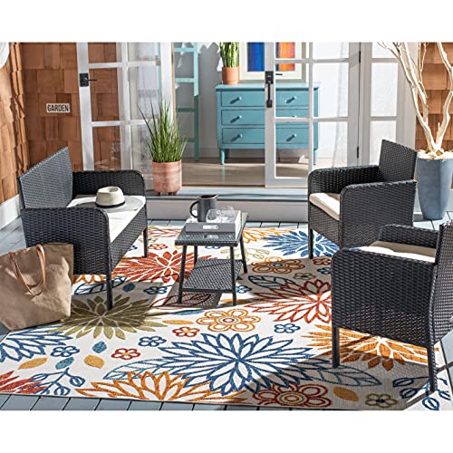 Image of Carry Bird 4 Piece PE Wicker Rattan Outdoor Furniture | 4 Seater Balcony Sofa With Tea Table | Set of 2+1+1 Outdoor Patio Chairs with Coffee Table | Sofa Sets & Center Table for Home & Garden | 3 Piece Patio Stools with Table | Indoor Patio Furniture Set Space Saving | Rattan Chair | Patio Set | Wicker Conversation Set | Poolside Lawn Arm Chairs Set For Balcony & Terrace | Balcony Table chair Set | Hotel Patio Seating Chair & Table Set with Glass | Black Wicker-White Cushion