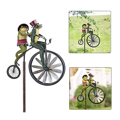 Garden Wind Spinner Vintage Bicycle Cute Frog Animal Statues Sculptures For Yard Lawn Patio Decoration,Wind Spinners #TOP5