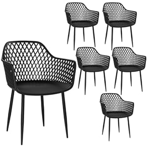STEELSØN Quasira Gartenstühle 6er Set – Gartensessel wetterfest & UV-resistent – Outdoor Stühle für Balkon/Garten/Terrasse – Loungesessel Schwarz bis 120 kg – Schalenstuhl aus Kunststoff mit Armlehnen