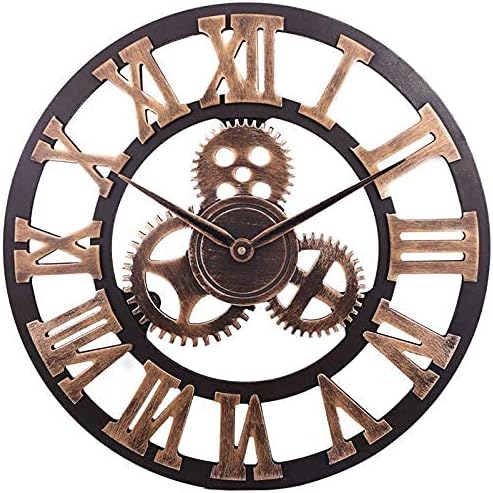 Clock Wall Clock Outdoor Garden Wall Clock, Large Retro Gear Garden Clock Open Face Wooden Imitation Iron Outdoor Clock Indoor Outdoor Decoration Outside Clock Mute Quartz Wall Clock,D,50
