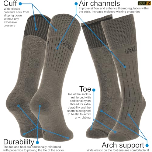 281Z Military Winter Cushioned Mid-Calf Wool Boot Socks - Tactical Trekking Hiking Outdoor Hunting (Olive Drab)2