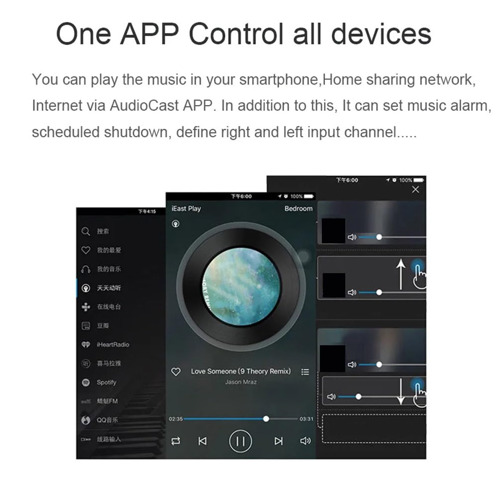 Malloy Odbiornik audio bez WiFi do strumieniowego przesyłania muzyki Audiocast Ieast Play M5 DLNA do wielopokojowego adaptera audio Airplay, łatwy w użyciu i