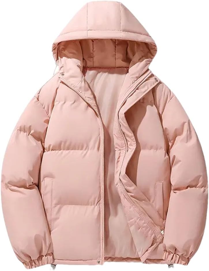 Men Solid Color Thick Warm Hooded Cotton-Padded Jacket Men's Casual Loose Coat Long Sleeve Jacket