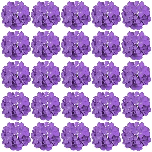 FagusHome 30 Pcs Silk Hydrangea Heads Artificial Flowers Heads and Stems Fake Hydrangea Flowers for Home Wedding Decor (Purple)