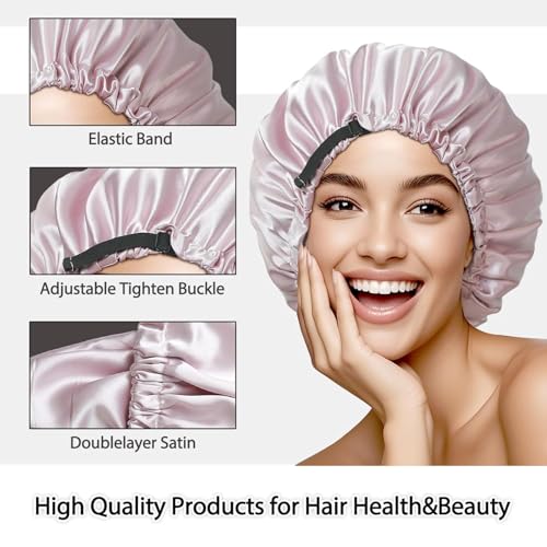Image of Large Microfiber Hair Towel Wrap & Satin Bonnet Set for Women, Ultra Absorbent Turban 24x42 Inches & Adjustable Night Cap for Curly Hair, Prevents Frizz & Breakage (Hair Towel+Night Cap)