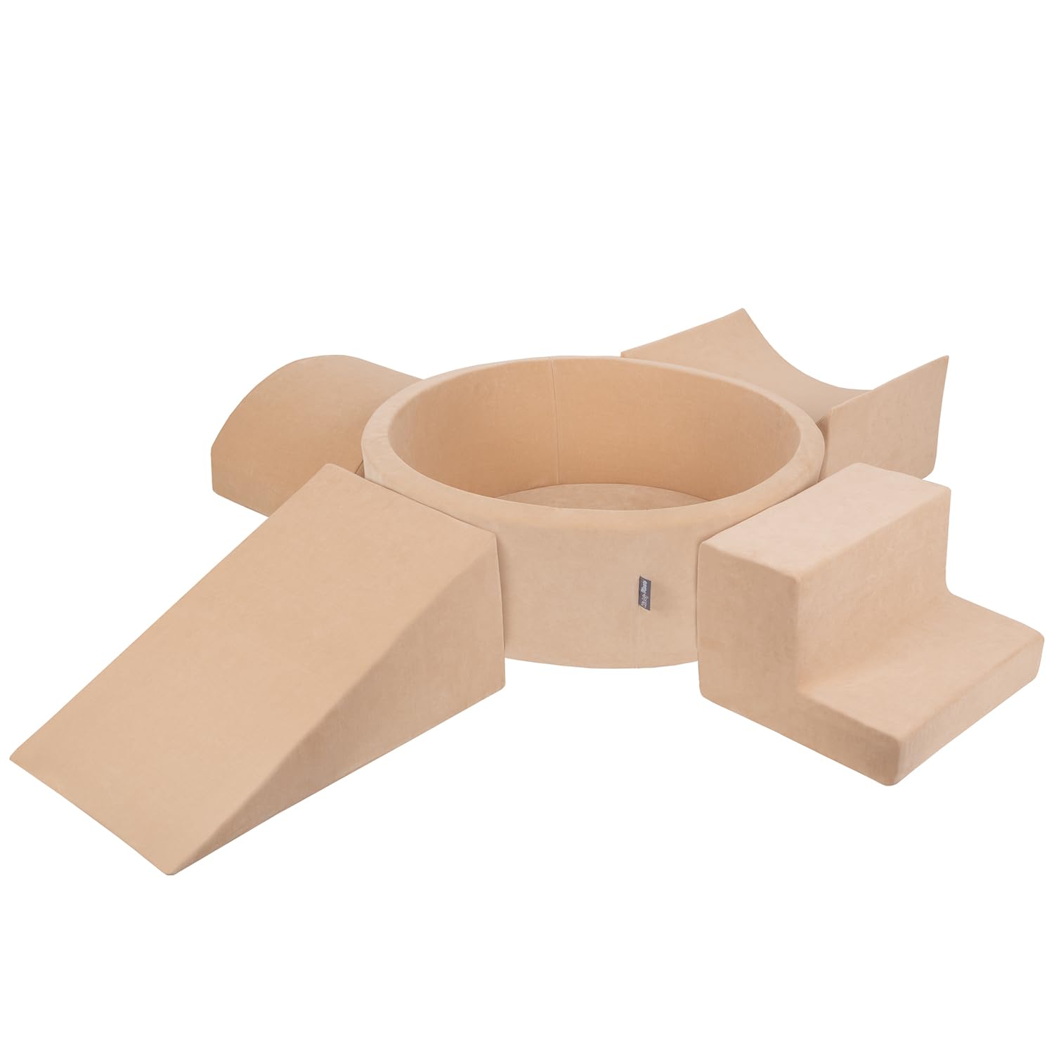 KiddyMoon Parque Terciopelo Infantil De Espuma con Rodondo Piscina De Bolas Piscina (200 Bolas) + Version 5 para Niños, Beige De Arena: Turquesa Oscuro/Beige Pastel/Gris Verde/Salmón