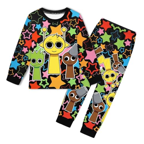 Temolie Sprunki Pyjamas Boys Long Sleeve Pjs Set Incredibox Girls Music Game Pajamas Nighties Sleepwear for Kids 3-12 Years (UK Age 7 Years 8 Years Regular black)