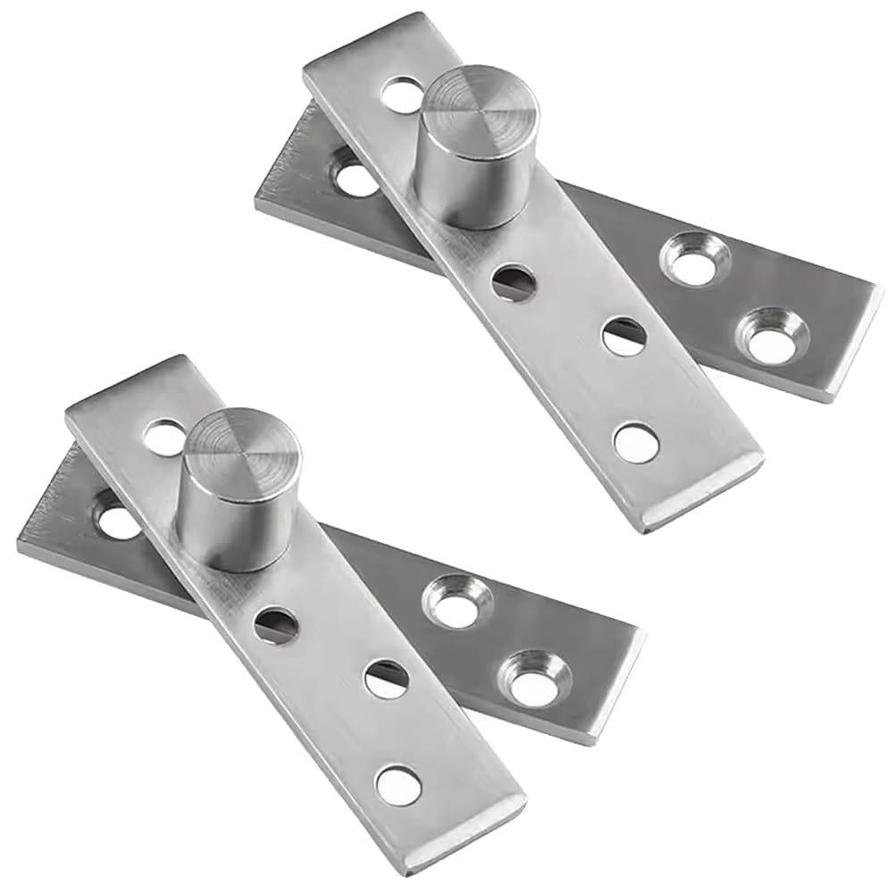 Qiandduo Sliver 2 Sets Eccentric Pivot Hinge 360° Rotation Hinge Revolving Door Stainless Steel Concealed Rotating Hinge 73X18mm For Up Down Shaft Door Window Cabinet(Eccentric Pivot Hinges, 73*18Mm)