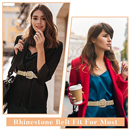 Doapmll Women Rhinestone Belt For Jeans Pants Western Cowgirl Bling Studded Design，Ladies Fashion Belt Gift For Women(S:fit Pant 27-32, Gold) #TOP3