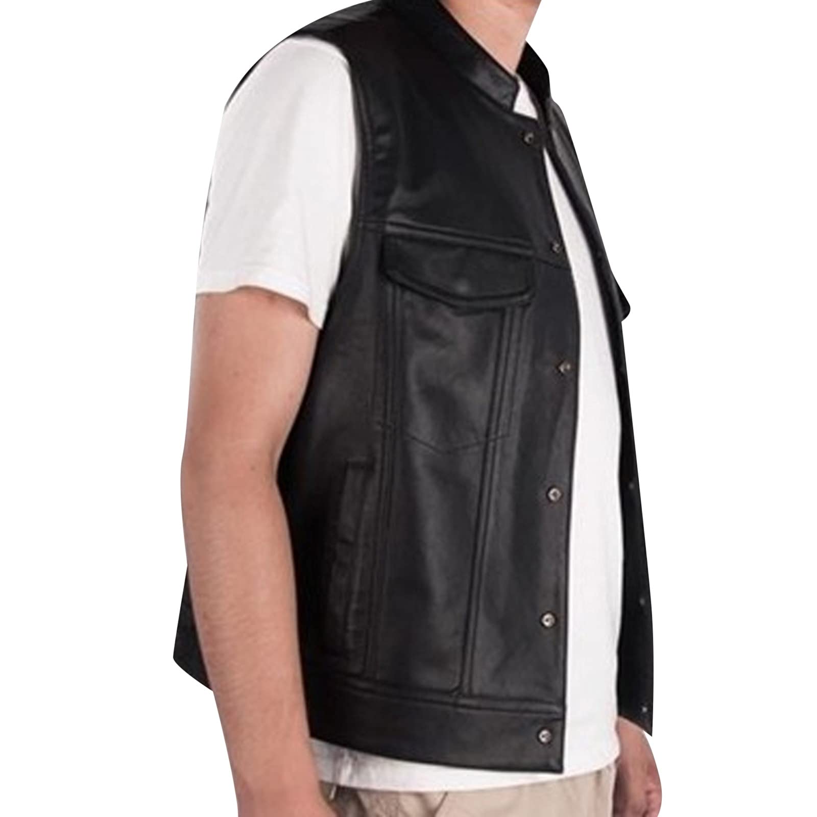 Gilet Pelle Uomo Biker Gilet Smanicato, Gilet da Motociclista in Ecopelle Gilet da Moto in Stile Tattico con Tasche Gilet in Pelle Pu Gilet in Ecopelle Gilet con Cappuccio Uomo per Il Tempo Libero