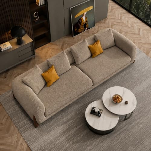 Image of Modern Sofa, Teddy Fabric, Chesterfield Style, Wooden Legs, for Living Room, Bedroom, Hallways (Taupe - 3 Seater)