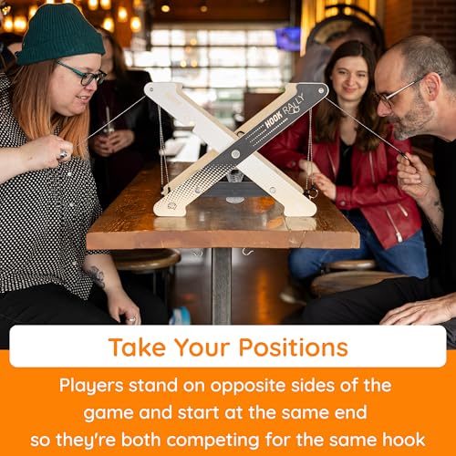 Image of Fat Brain Toys Hook Rally Portable Wooden Tabletop Skill Challenge, Ring Toss Game for Kids and Adults, Hook Game Ring Toss, Fun Toys, Ages 8 to Adult