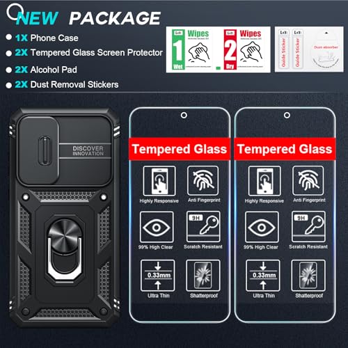 LeYi for Samsung Galaxy A35 5G Case with Camera Cover Slider, 360 Full Body Armour Phone Cover Tough Hard Protective | 2 Pack Tempered Glass Screen Protector | Ring Stand Holder for Samsung A 35 Black - Image 8