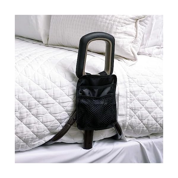 Stander PT BedCane, Adjustable Bed Rail Support Grab Bar for Adults, Seniors, and Elderly, Low Profile Bedside Safety Handle Mobility Aid with Organizer Pouch for Fall Prevention, Stand Assist