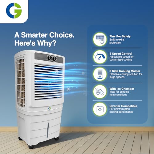 Image of CG Norris 90L Desert Air Cooler for Home | Inverter Compatible | Ice Chamber | Castor Wheels | Water Level Indicator | Up to 45 Ft Air Throw | 3 Yr Motor and Pump Warranty | 1 Yr Product Warranty
