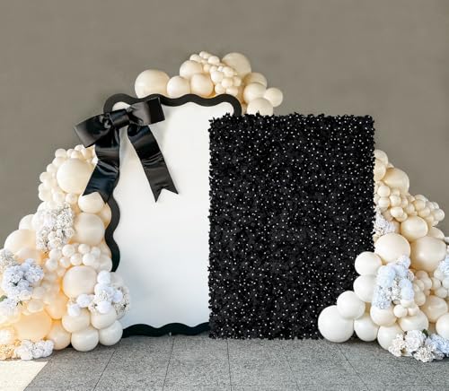 Image of Black Floral Photo Backdrop 3.5x4.6ft Silk Hydrangea Artificial Flower Wall Panels for Halloween Birthday Party Graduation Background Decorations