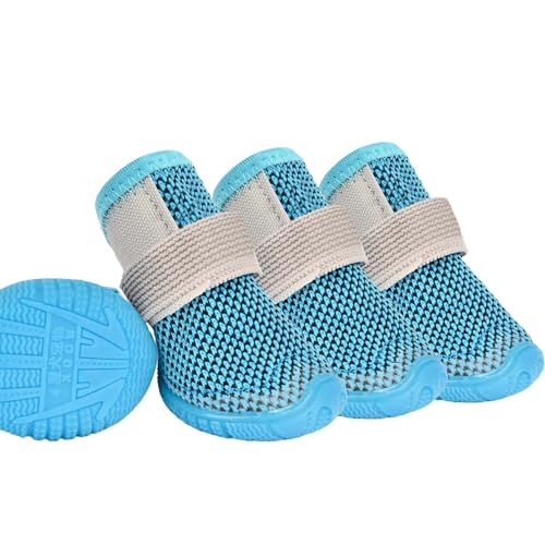Soft Dog Shoes for Small Dogs, Anti-Slip Dog Boots for Winter Snowy Day, Summer Hot Pavement, Breathable Dog Paw Protectors for Outdoor Walking Running, Size 2, Blue