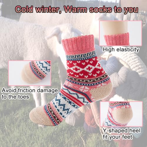 Wool Socks, 5 Pairs Women's Athletic Socks, Warm Thick Soft Wool Socks, Christmas Gifts, Winter Knit Cozy Crew Socks3