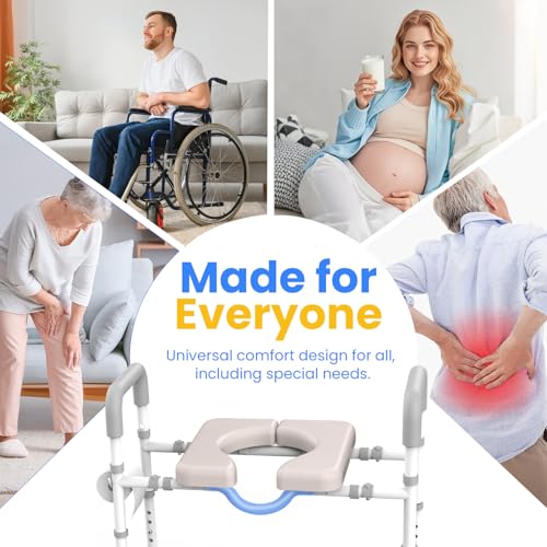 Image of Male-Friendly Width & Height Adjustable Raised Toilet Seat With handles | Toilet Riser for Elderly, Handicap, Elevated, Fit Any Toilet, 400lbs