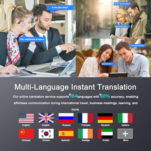 Image of AI Translation Earbuds Real Time, 164 Language Translator Earbud 3-in-1 Bluetooth 5.4 Translator Earbuds with 6 Translation Modes, 75H Translators Headphones with APP for Travel Business, Iron Gray