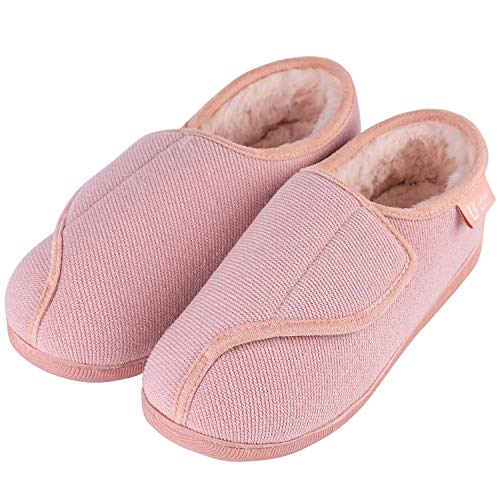 LongBay Women's Furry Memory Foam Diabetic Slippers Comfy Cozy Arthritis Edema House Shoes (10 B(M), Pink)