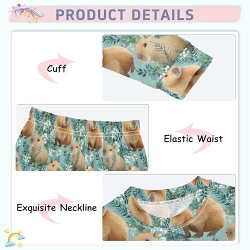ALAZA Capybara Flower Leaves Pajamas Long Sleeve Sleepwear 2-Piece Pajama Set4